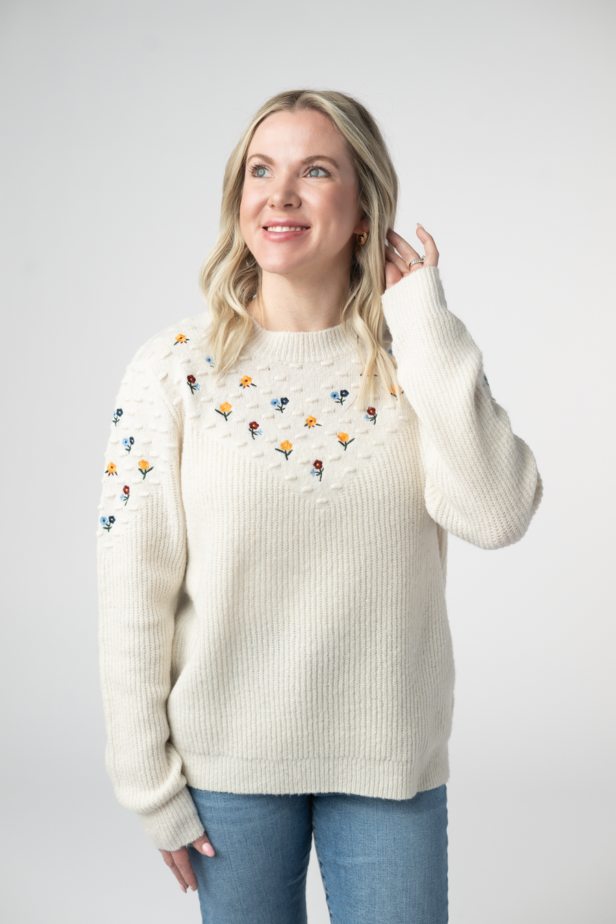 WAREHOUSE ONLY Micro Flower Sweater - Ivory