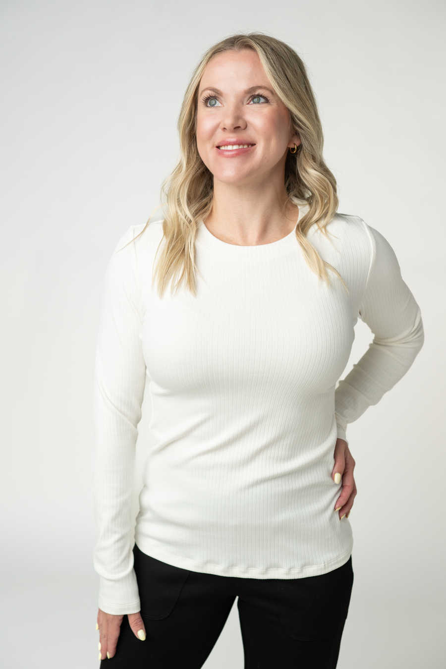 WAREHOUSE ONLY Reese Ribbed Long Sleeve Top - Ivory