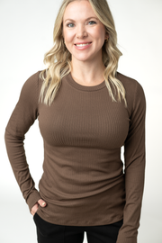 WAREHOUSE ONLY Reese Ribbed Long Sleeve Top - Brown