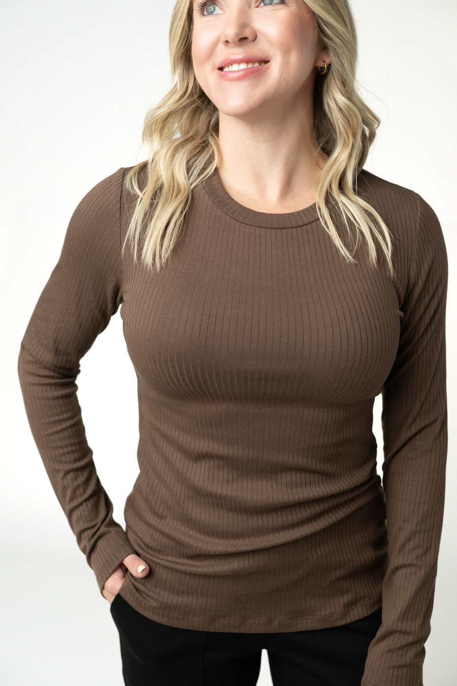 WAREHOUSE ONLY Reese Ribbed Long Sleeve Top - Brown