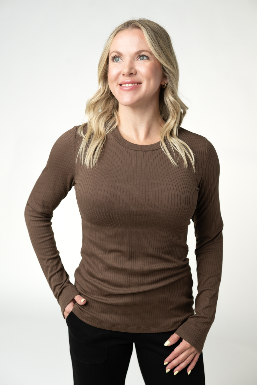 WAREHOUSE ONLY Reese Ribbed Long Sleeve Top - Brown