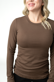 WAREHOUSE ONLY Reese Ribbed Long Sleeve Top - Brown