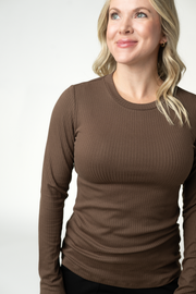 WAREHOUSE ONLY Reese Ribbed Long Sleeve Top - Brown