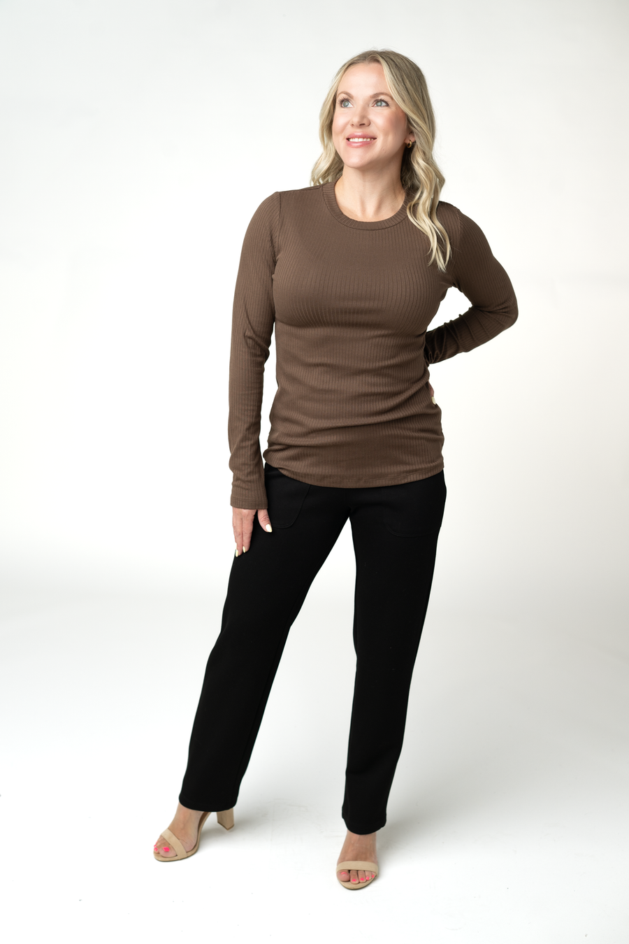 WAREHOUSE ONLY Reese Ribbed Long Sleeve Top - Brown