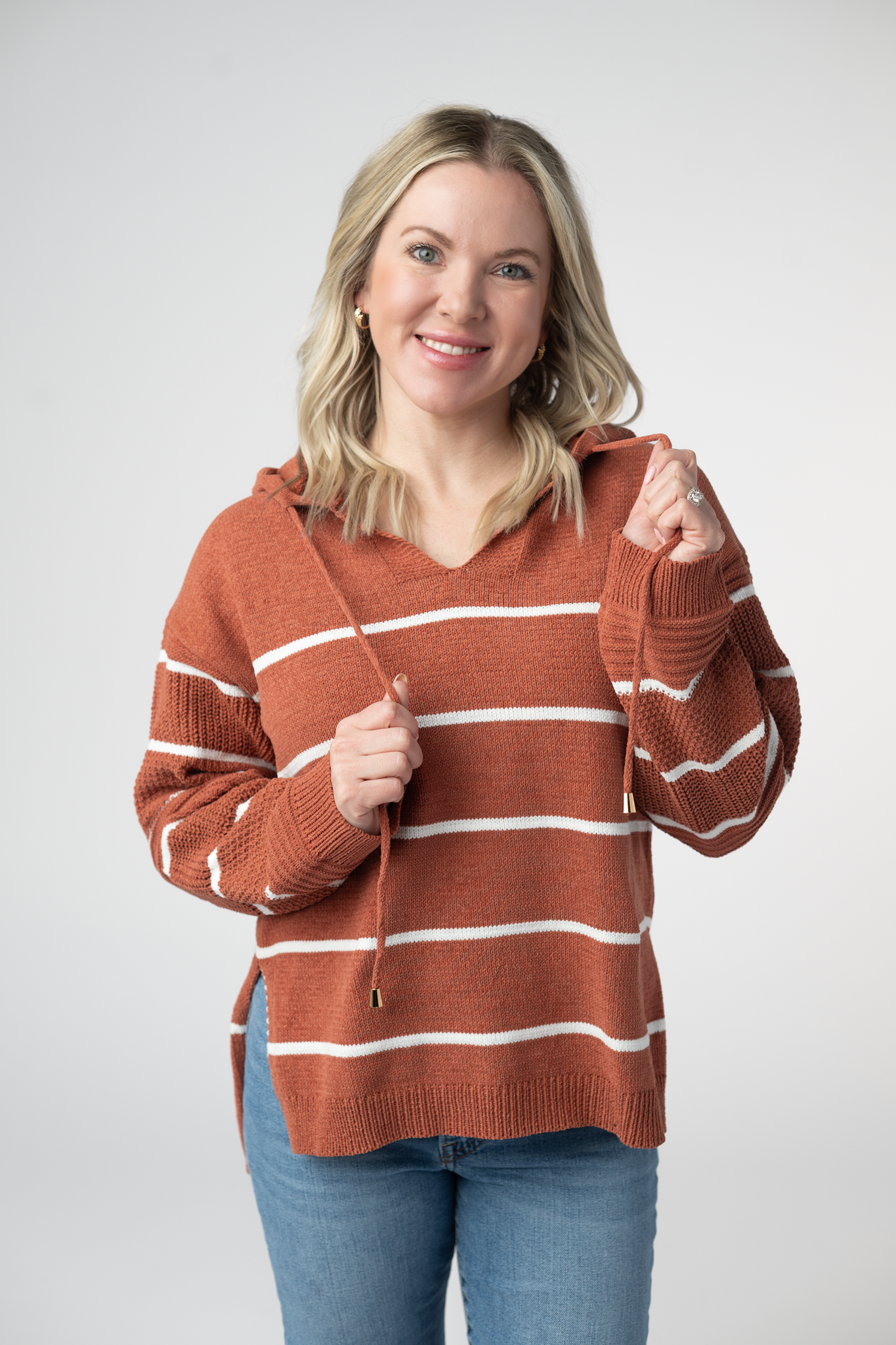 WAREHOUSE ONLY Maddie Striped Hoodie - Pumpkin Spice