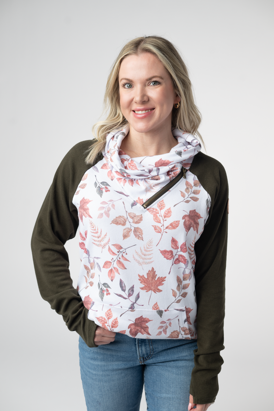 WAREHOUSE ONLY Classic Zoey ZipCowl Sweatshirt - Autumn Leaves and Olive