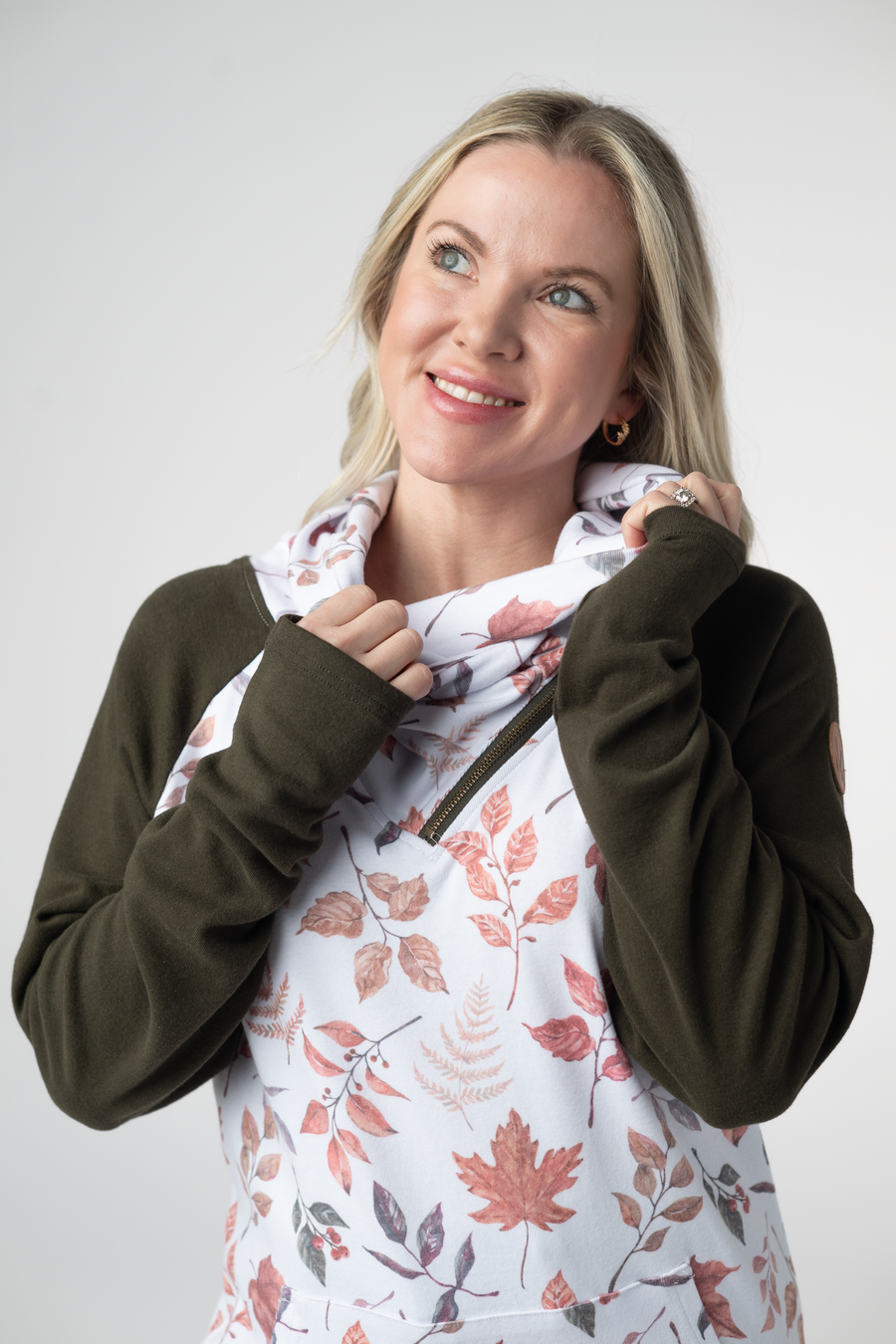 WAREHOUSE ONLY Classic Zoey ZipCowl Sweatshirt - Autumn Leaves and Olive
