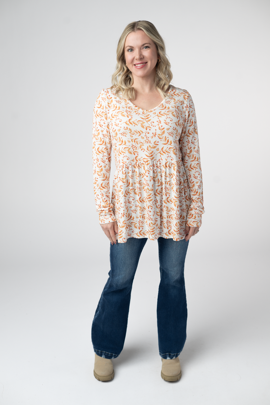 WAREHOUSE ONLY Long Sleeve Sarah Ruffle Top - Autumn Vines
