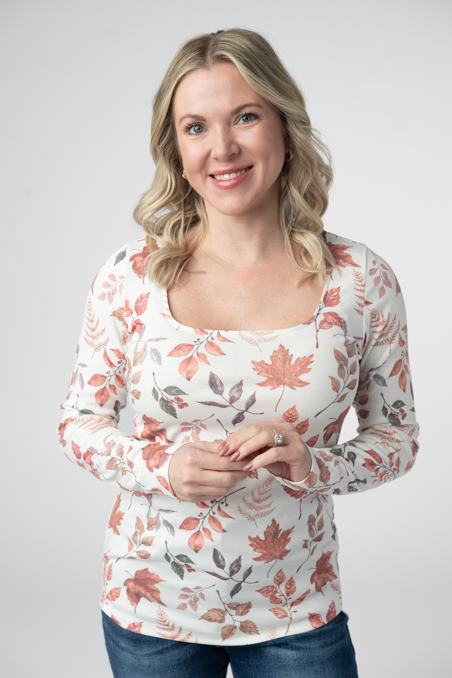 WAREHOUSE ONLY Alyssa Long Sleeve Top - Harvest Leaves