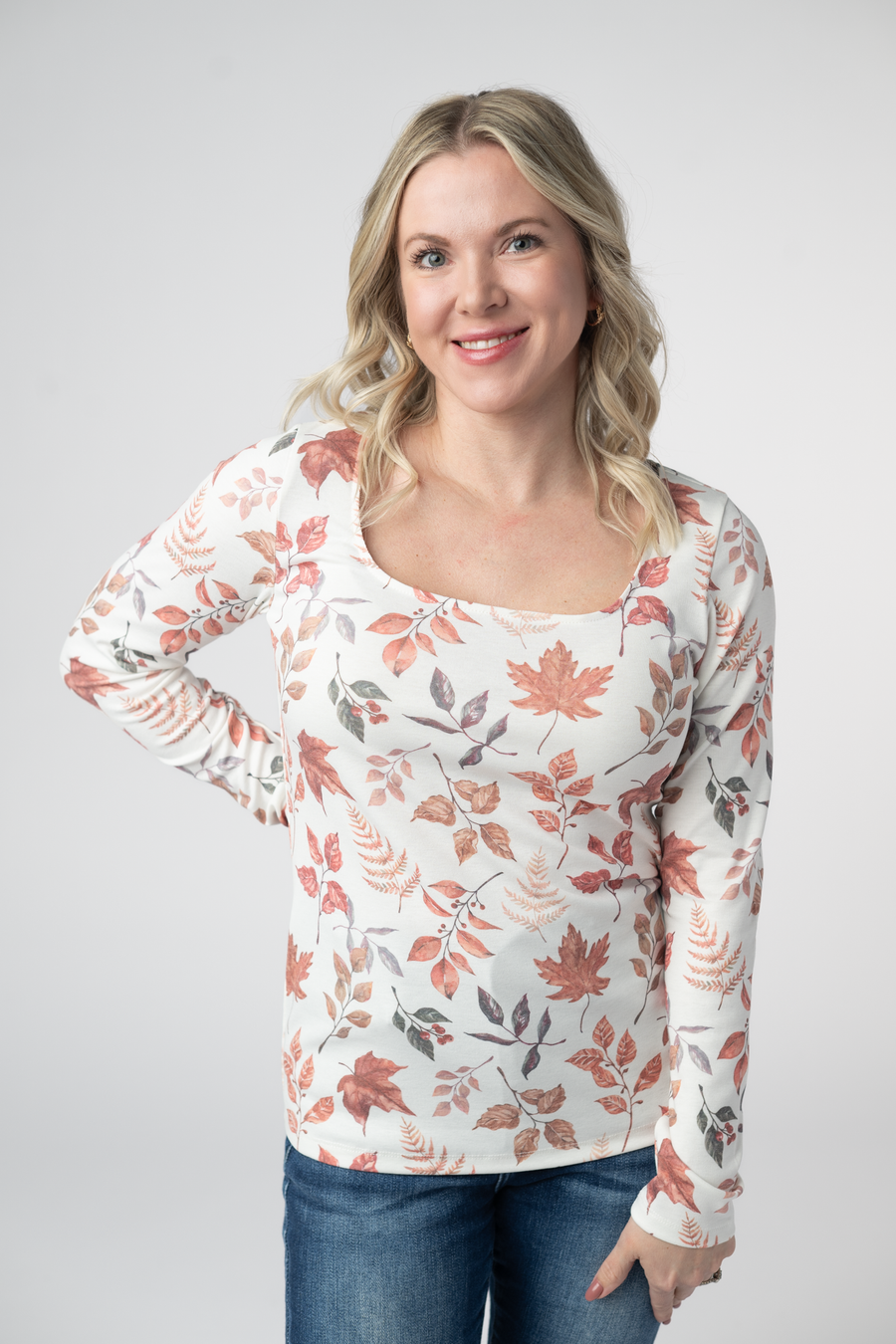 WAREHOUSE ONLY Alyssa Long Sleeve Top - Harvest Leaves