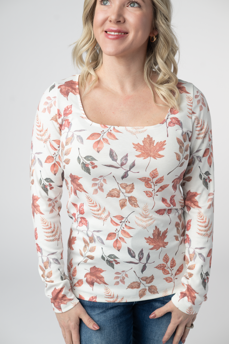 WAREHOUSE ONLY Alyssa Long Sleeve Top - Harvest Leaves