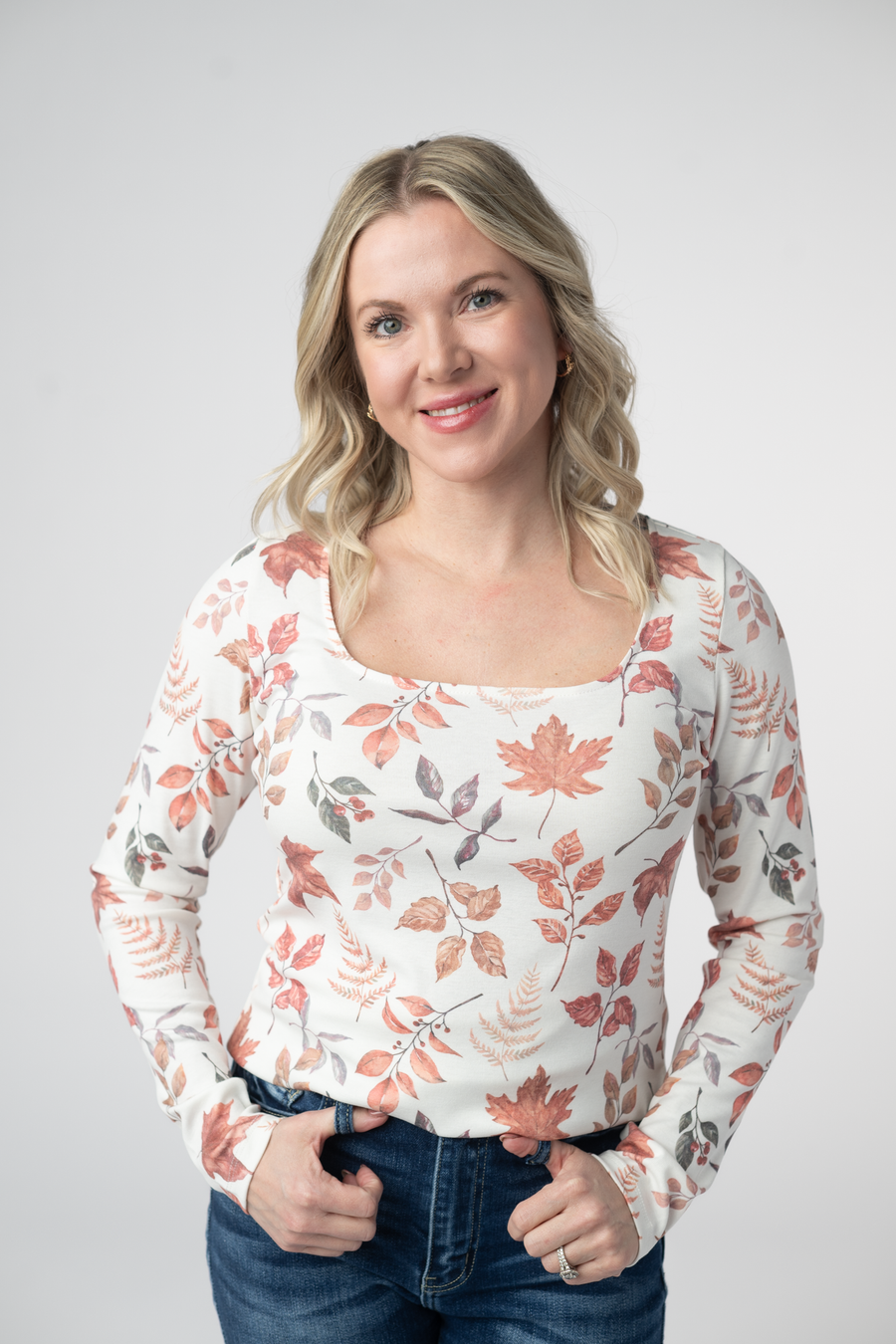 WAREHOUSE ONLY Alyssa Long Sleeve Top - Harvest Leaves