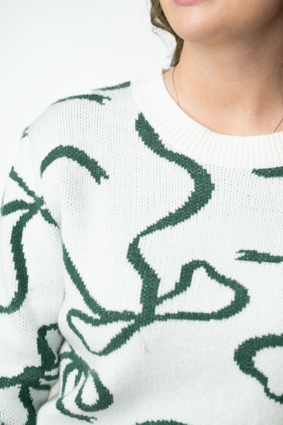 WAREHOUSE ONLY Ribbons Sweater - Ivory and Evergreen