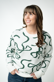 WAREHOUSE ONLY Ribbons Sweater - Ivory and Evergreen