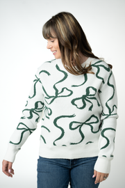 WAREHOUSE ONLY Ribbons Sweater - Ivory and Evergreen