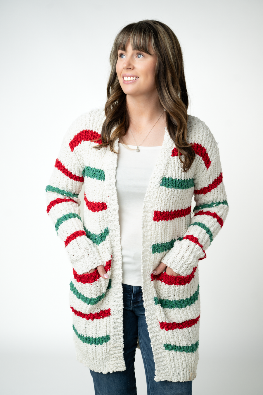 WAREHOUSE ONLY Christmas Striped Cardigan