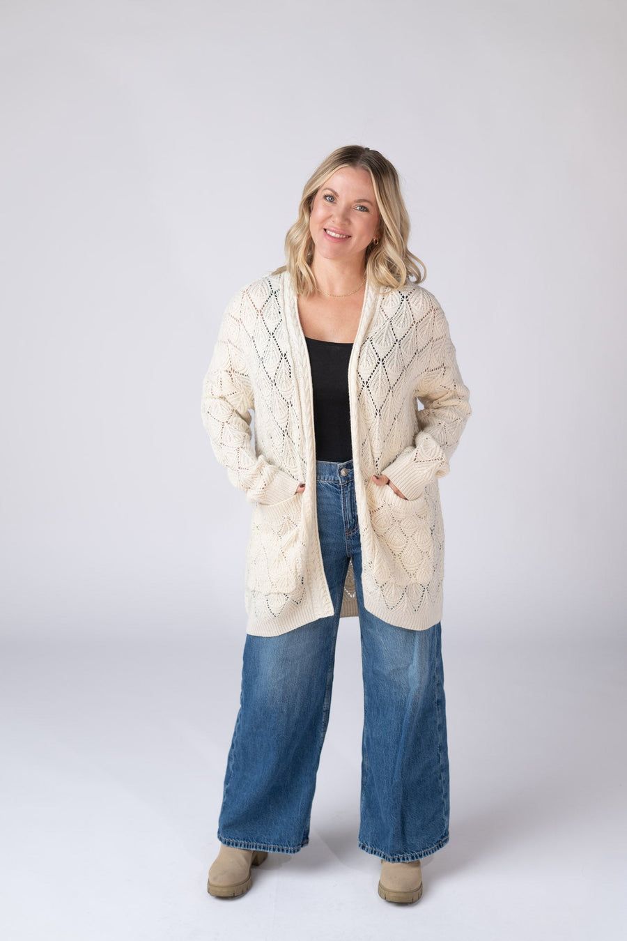 WAREHOUSE ONLY Open Knit Cardigan - Ivory
