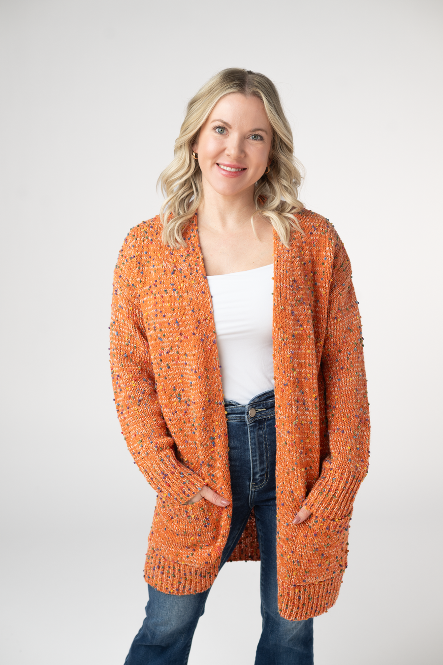 WAREHOUSE ONLY Carly Confetti Dot Cardigan - Pumpkin