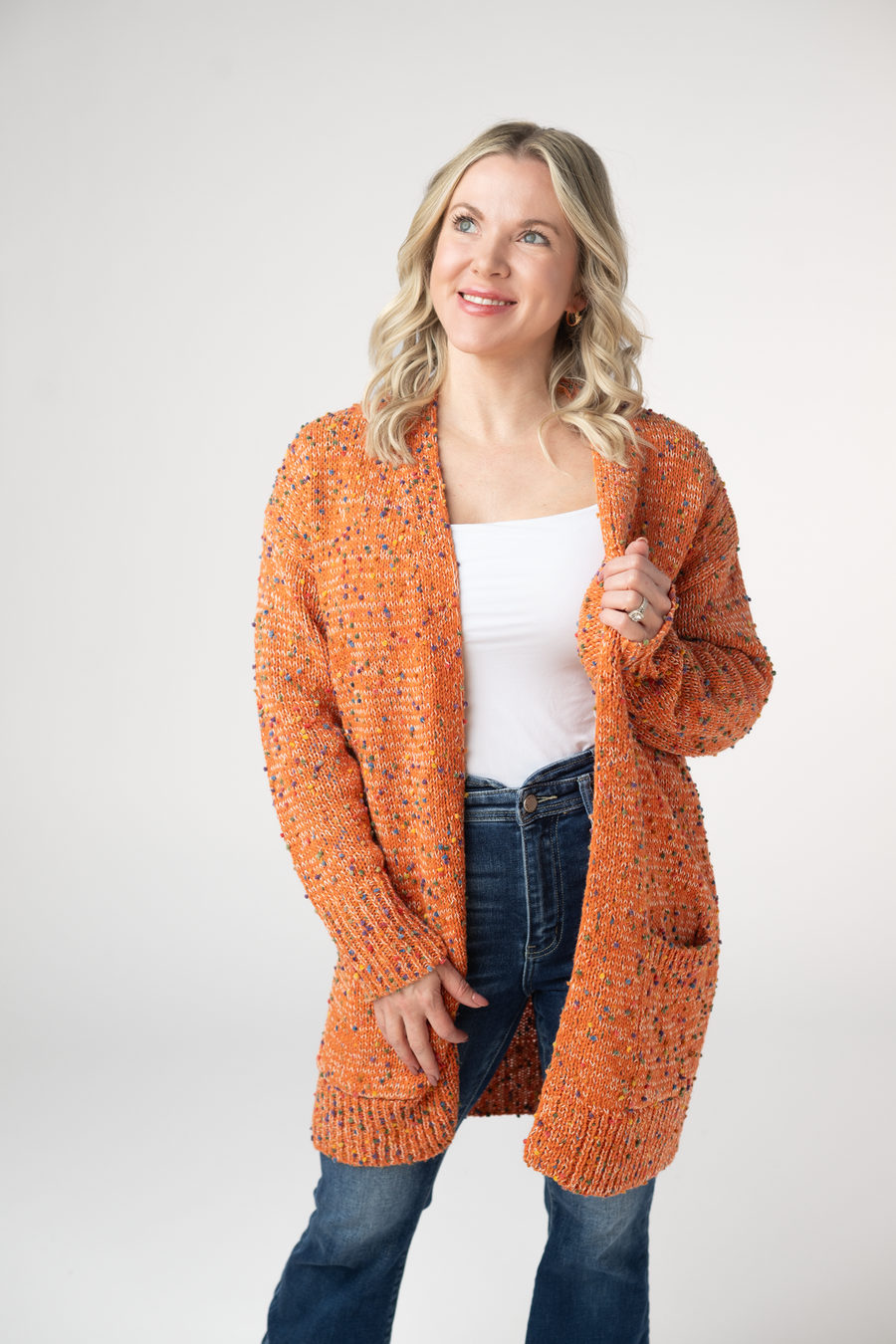 WAREHOUSE ONLY Carly Confetti Dot Cardigan - Pumpkin