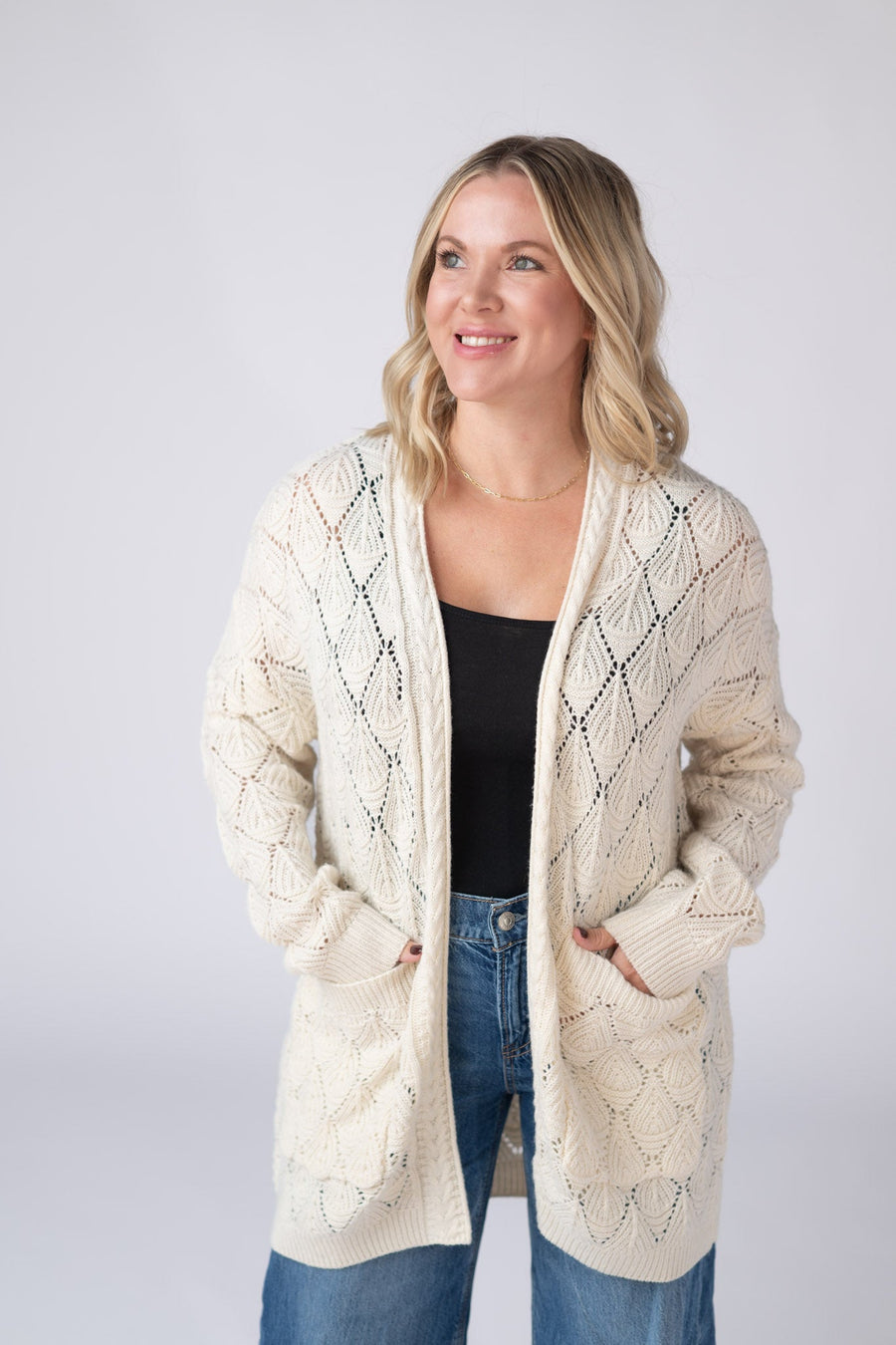 WAREHOUSE ONLY Open Knit Cardigan - Ivory