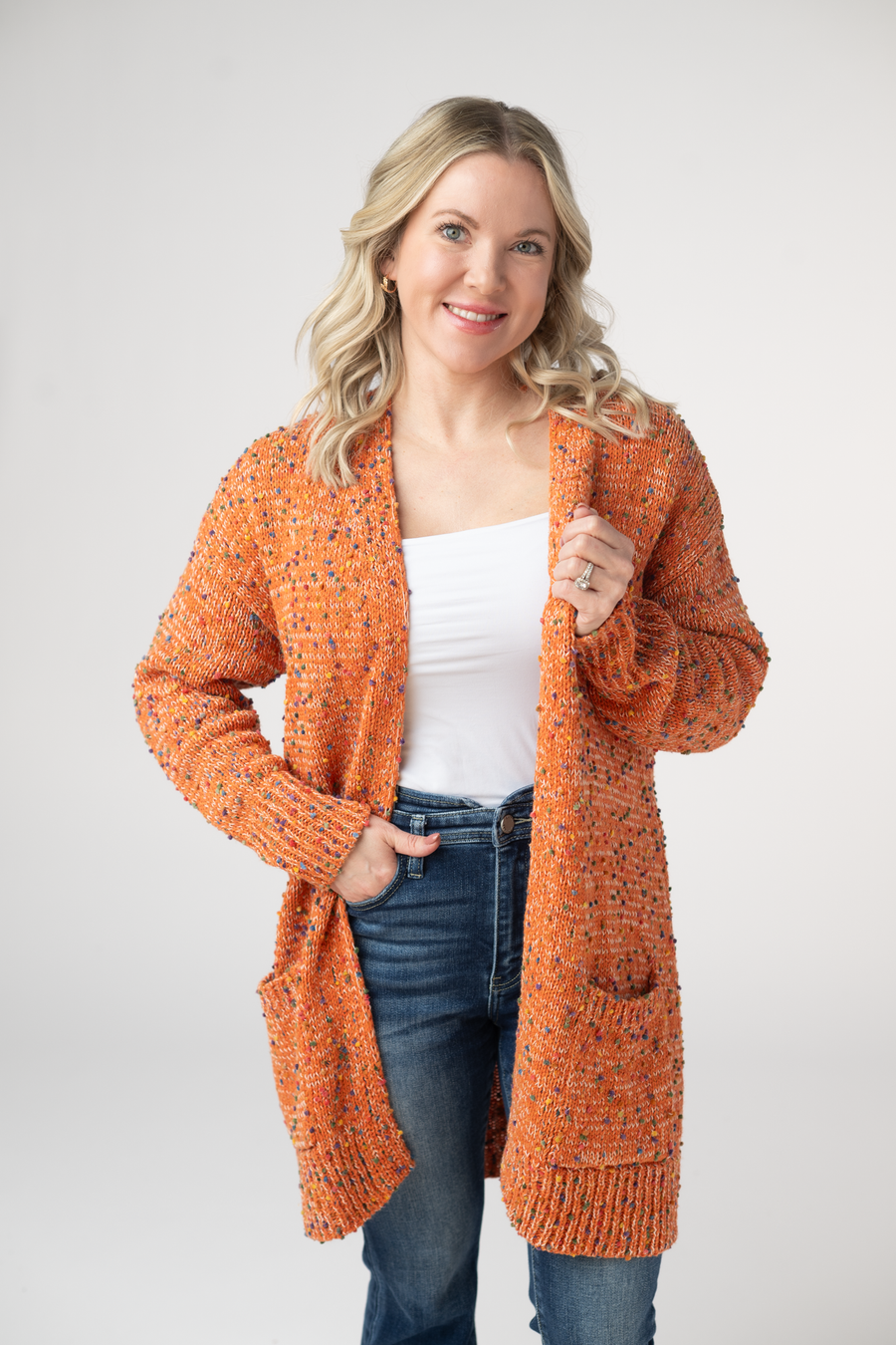 WAREHOUSE ONLY Carly Confetti Dot Cardigan - Pumpkin