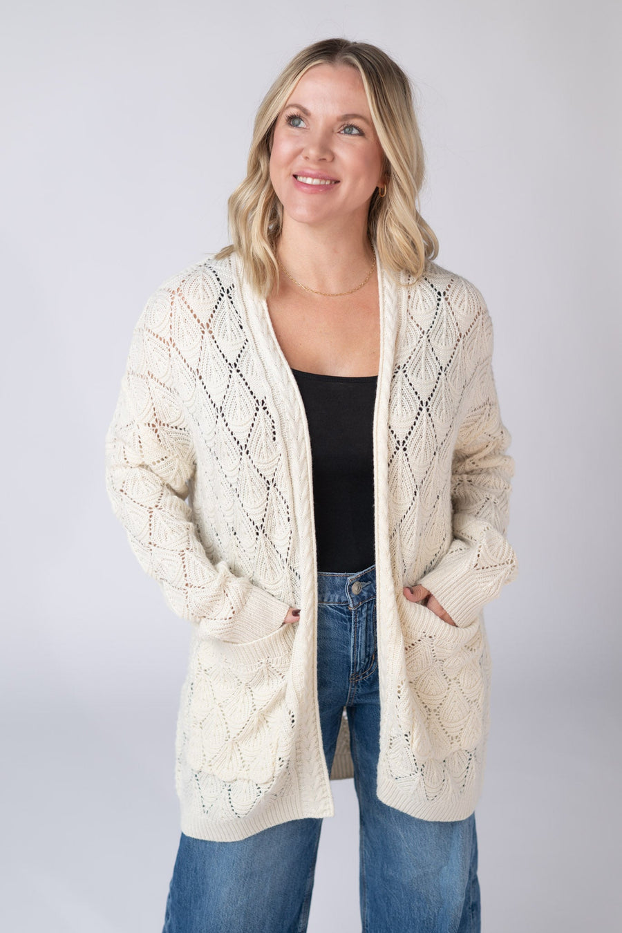 WAREHOUSE ONLY Open Knit Cardigan - Ivory