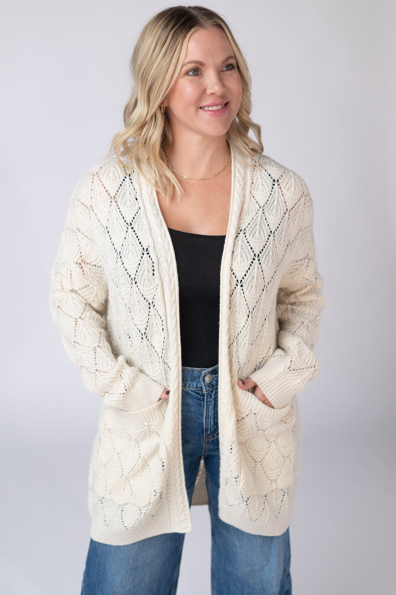 WAREHOUSE ONLY Open Knit Cardigan - Ivory
