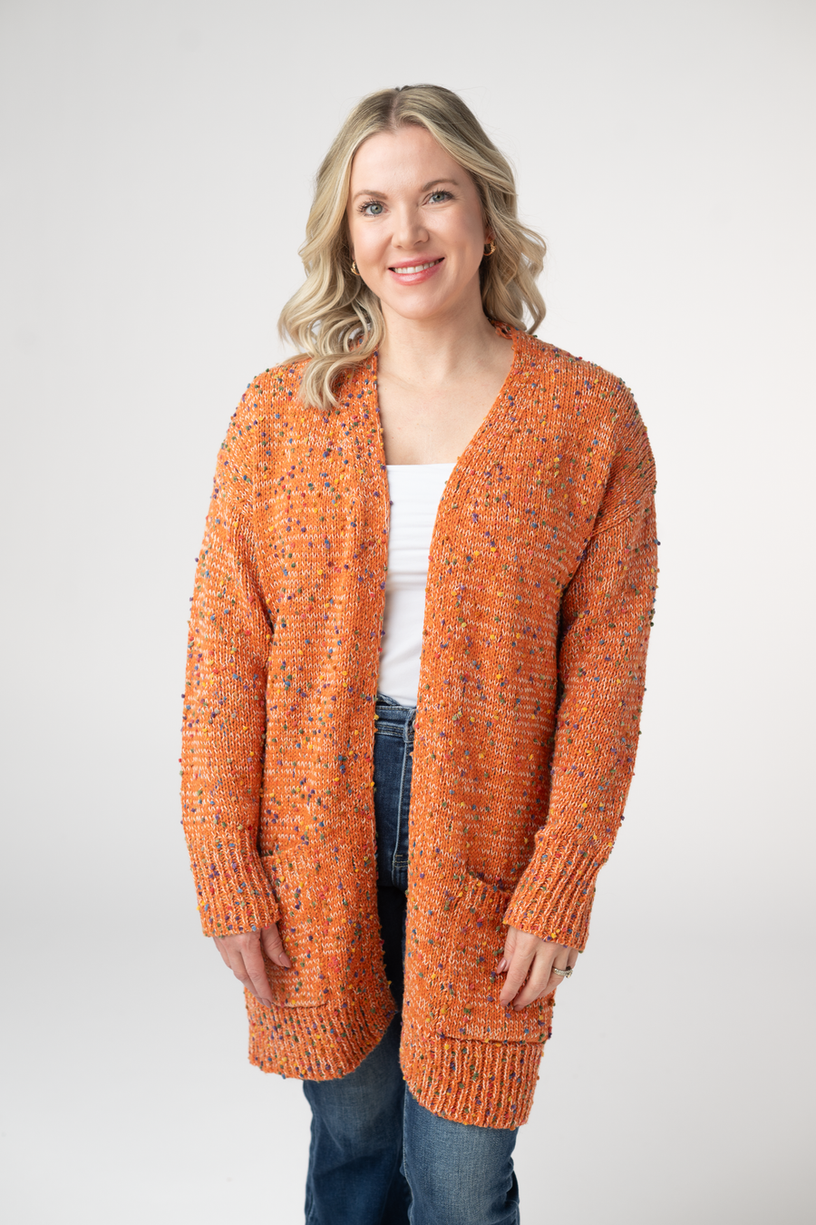 WAREHOUSE ONLY Carly Confetti Dot Cardigan - Pumpkin