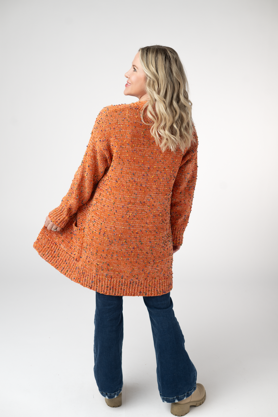 WAREHOUSE ONLY Carly Confetti Dot Cardigan - Pumpkin