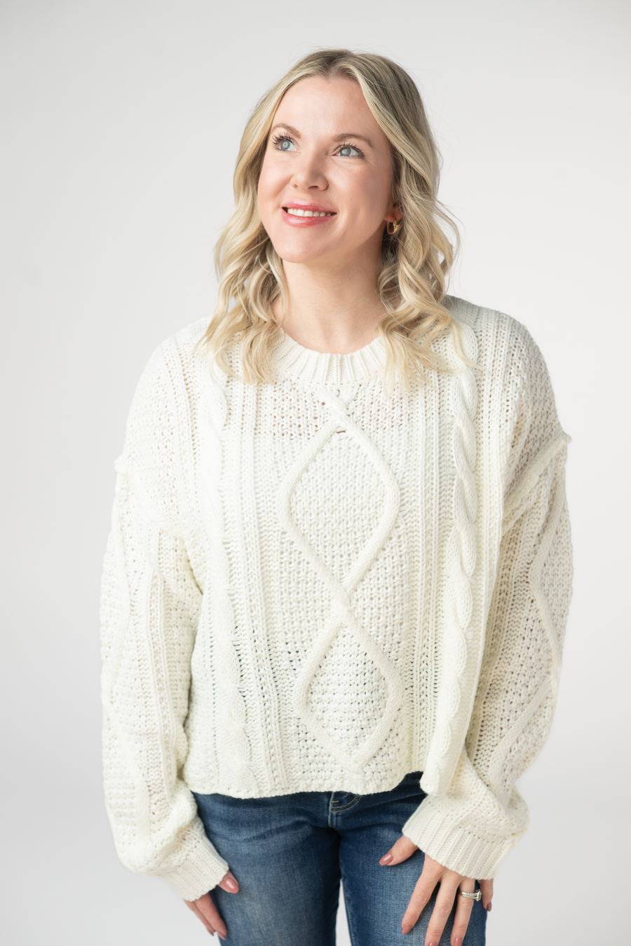 WAREHOUSE ONLY Cable Knit Sweater - Ivory