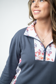 WAREHOUSE ONLY Rowan Zip Pullover - Slate Blue and Autumn Watercolor