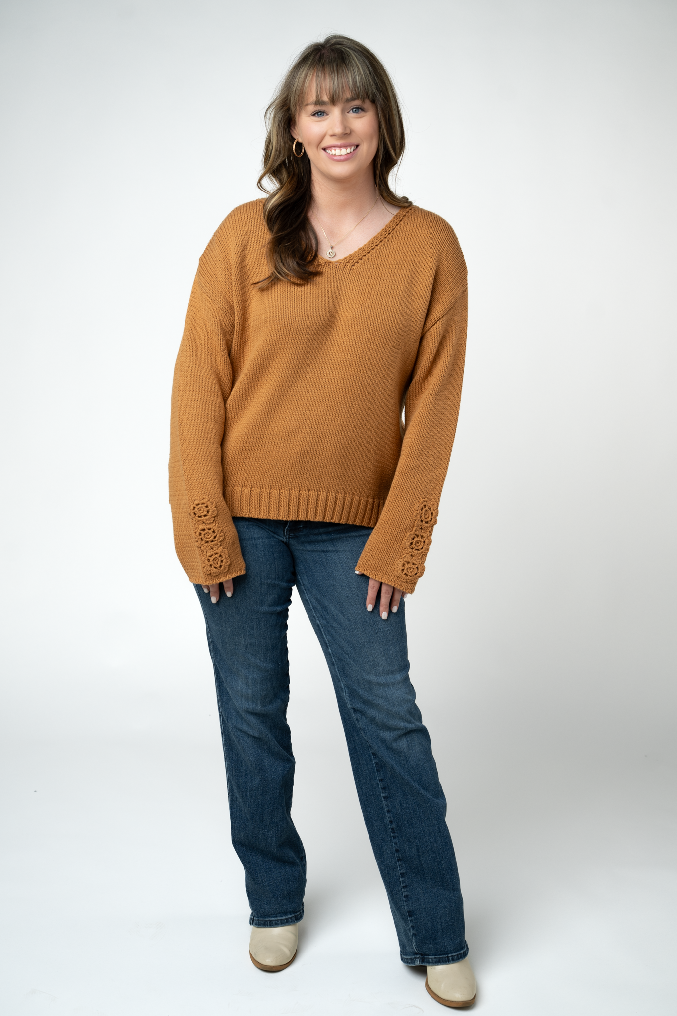 WAREHOUSE ONLY Crochet Sleeve Top - Camel