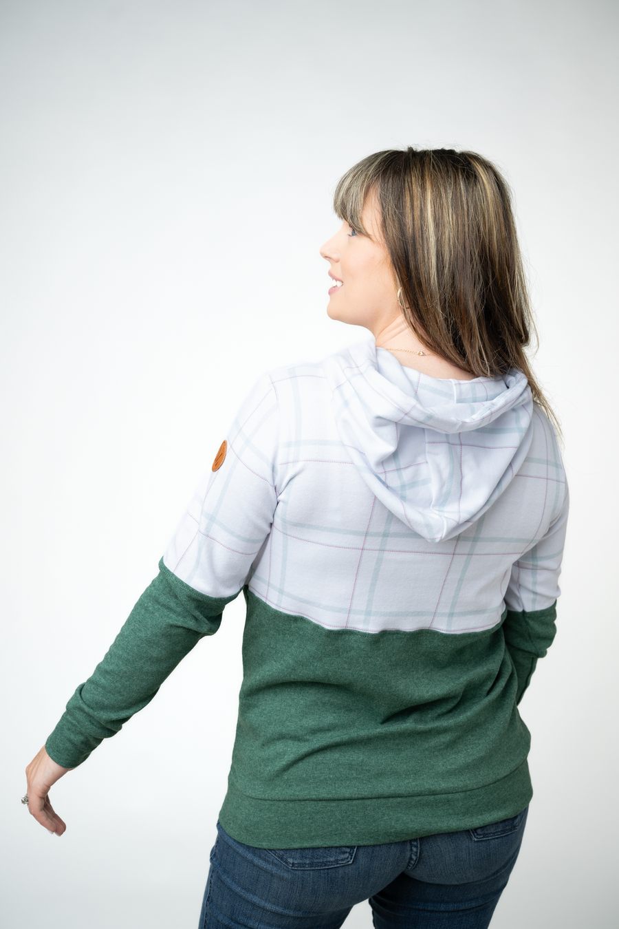WAREHOUSE ONLY Hailey Pullover Hoodie - Mint and Red Plaid and Evergreen