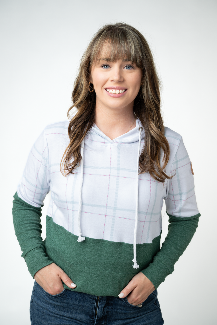 WAREHOUSE ONLY Hailey Pullover Hoodie - Mint and Red Plaid and Evergreen