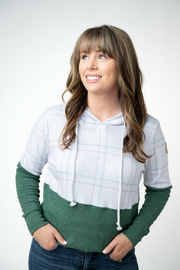 WAREHOUSE ONLY Hailey Pullover Hoodie - Mint and Red Plaid and Evergreen