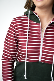 WAREHOUSE ONLY Soft Classic HalfZip Hoodie - Evergreen and Burgundy Stripes