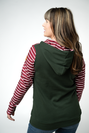 WAREHOUSE ONLY Soft Classic HalfZip Hoodie - Evergreen and Burgundy Stripes