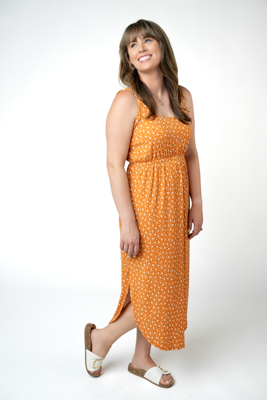 WAREHOUSE ONLY Reagan Ribbed Midi Dress - Pumpkin Floral