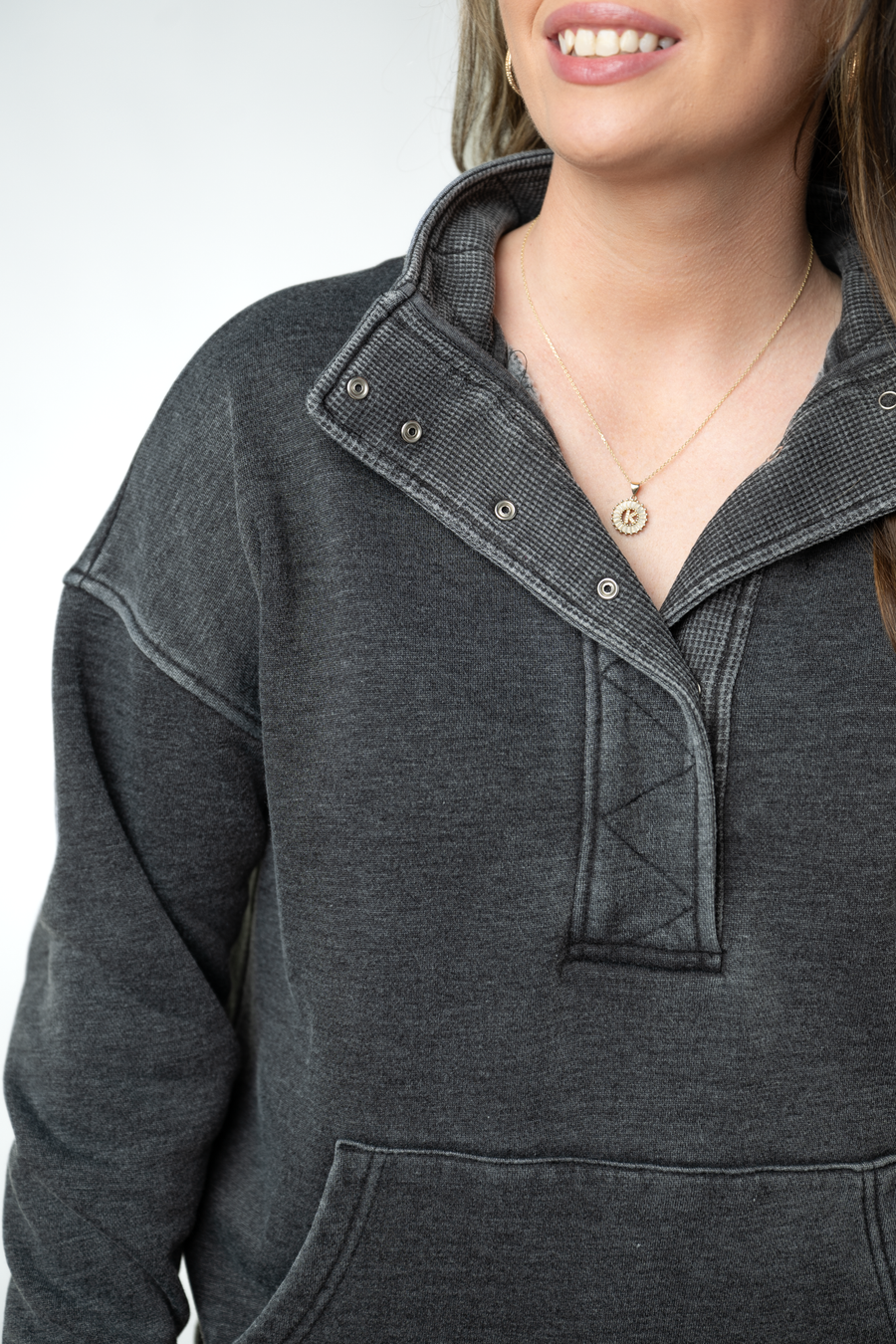 WAREHOUSE ONLY Jesse Vintage Wash Snap Pullover - Black