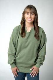 WAREHOUSE ONLY Lace Accent Vintage Wash Pullover - Olive