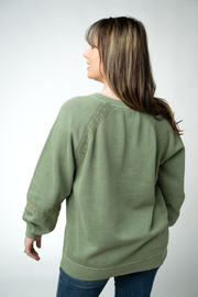 WAREHOUSE ONLY Lace Accent Vintage Wash Pullover - Olive