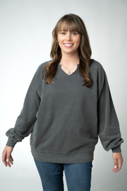 WAREHOUSE ONLY Lace Accent Vintage Wash Pullover - Black