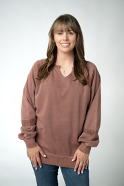 WAREHOUSE ONLY Lace Accent Vintage Wash Pullover - Brown