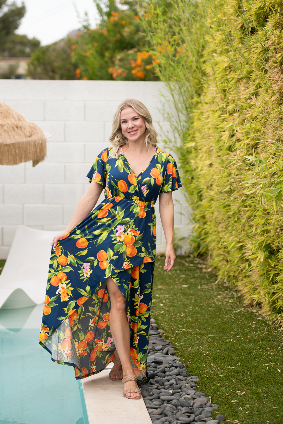 WAREHOUSE ONLY Harley High-Low Dress - Navy Citrus FINAL SALE