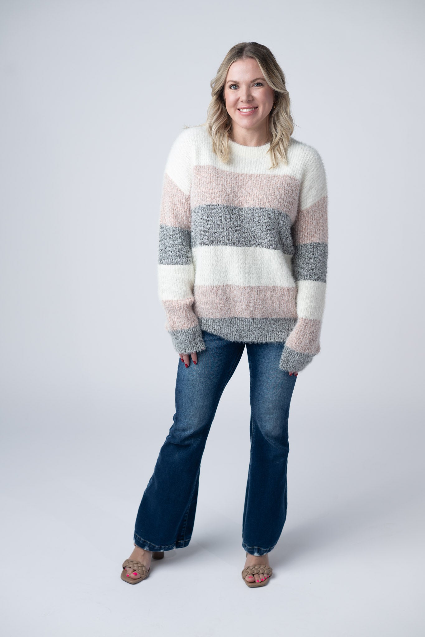 WAREHOUSE Cozy Block Sweater - Pink and Grey