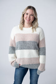WAREHOUSE Cozy Block Sweater - Pink and Grey
