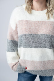 WAREHOUSE Cozy Block Sweater - Pink and Grey