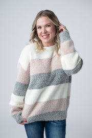 WAREHOUSE Cozy Block Sweater - Pink and Grey