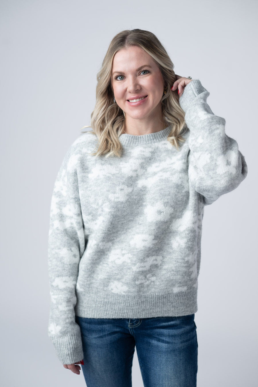 WAREHOUSE Floral Abstract Sweater - Grey