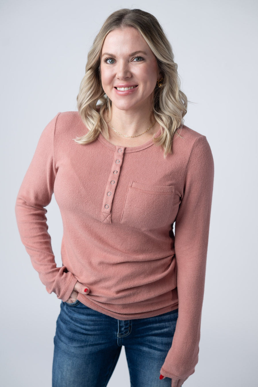 WAREHOUSE Georgia Long Sleeve Top - Rose